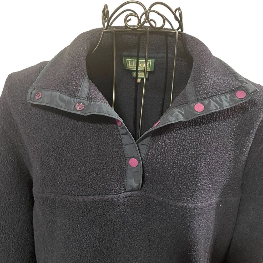 Vintage LL Bean Snap Pullover Fleece Blue Sweater Sweatshirt Women Size Medium - Picture 4 of 10